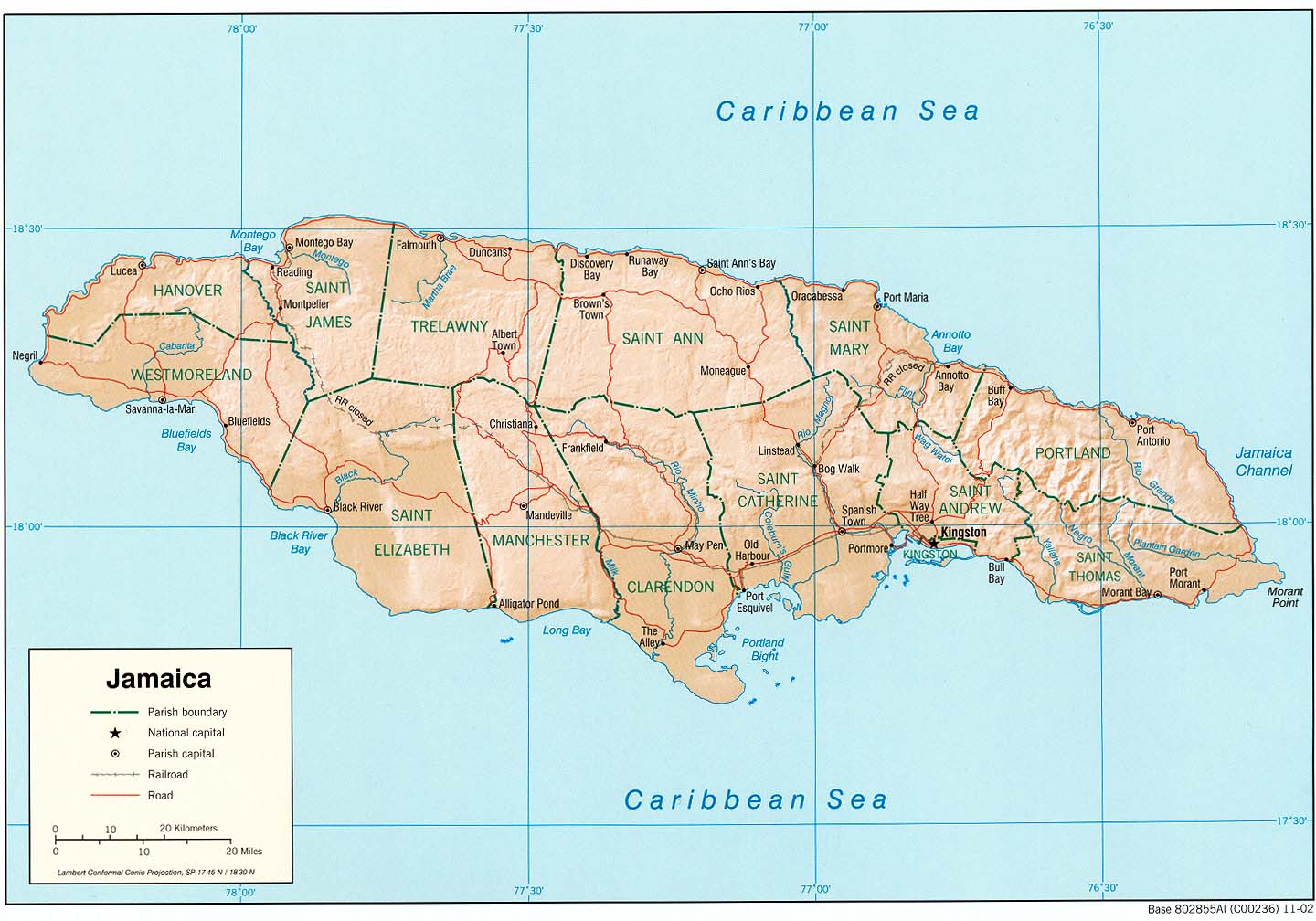physique carte du jamaique